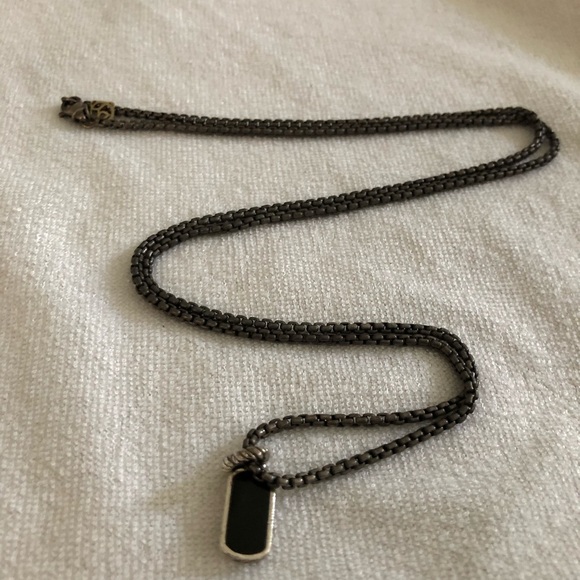 David Yurman Black Onyx Sterling Dog Tag Pendant/Sterling 14K Gold Necklace - Picture 11 of 13